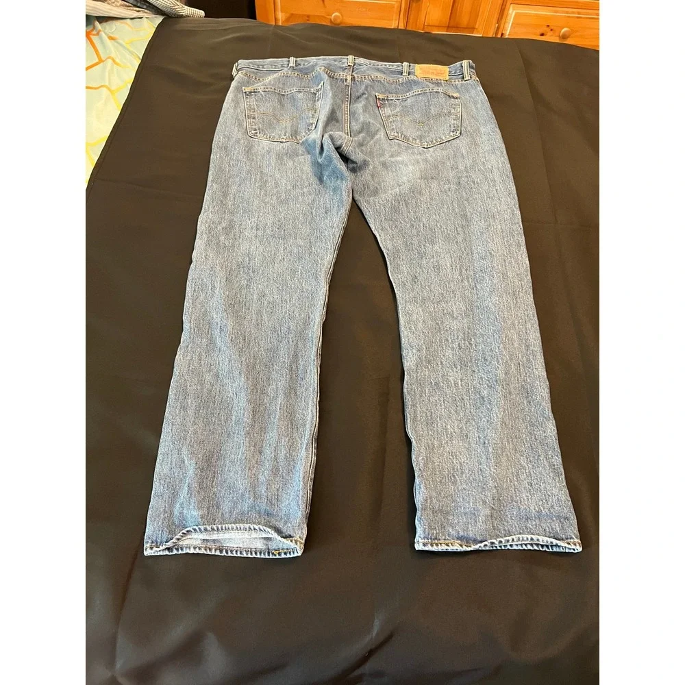 Levis 501 Original Fit Mens Jeans W44 L32 Medium Wash Blue Button Fly Straight